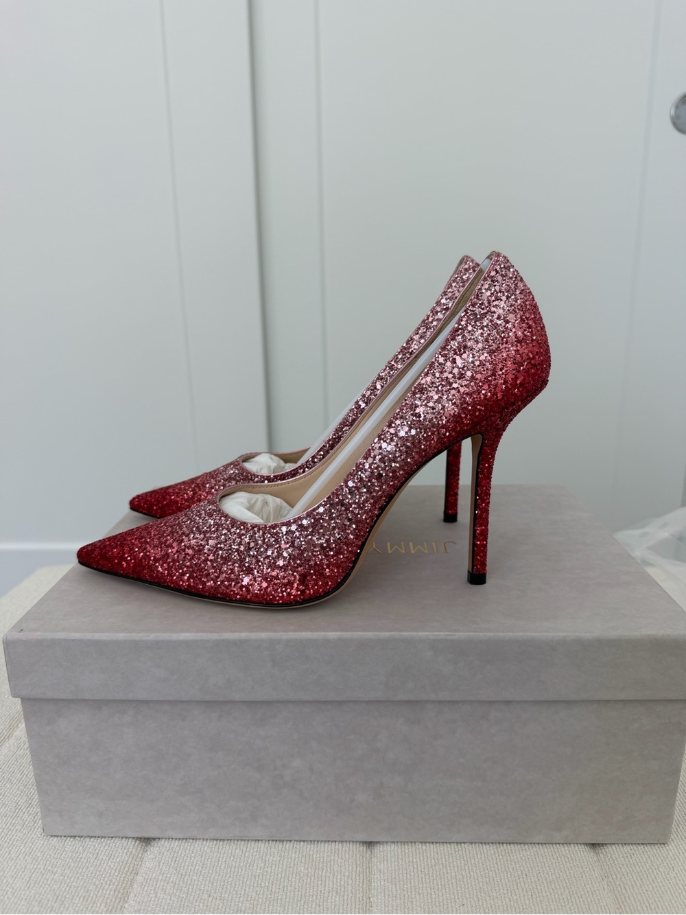 Jimmy Choo Love 100 Women's Glitter Gradient Pumps - Red/Pink - Picture 4 of 7